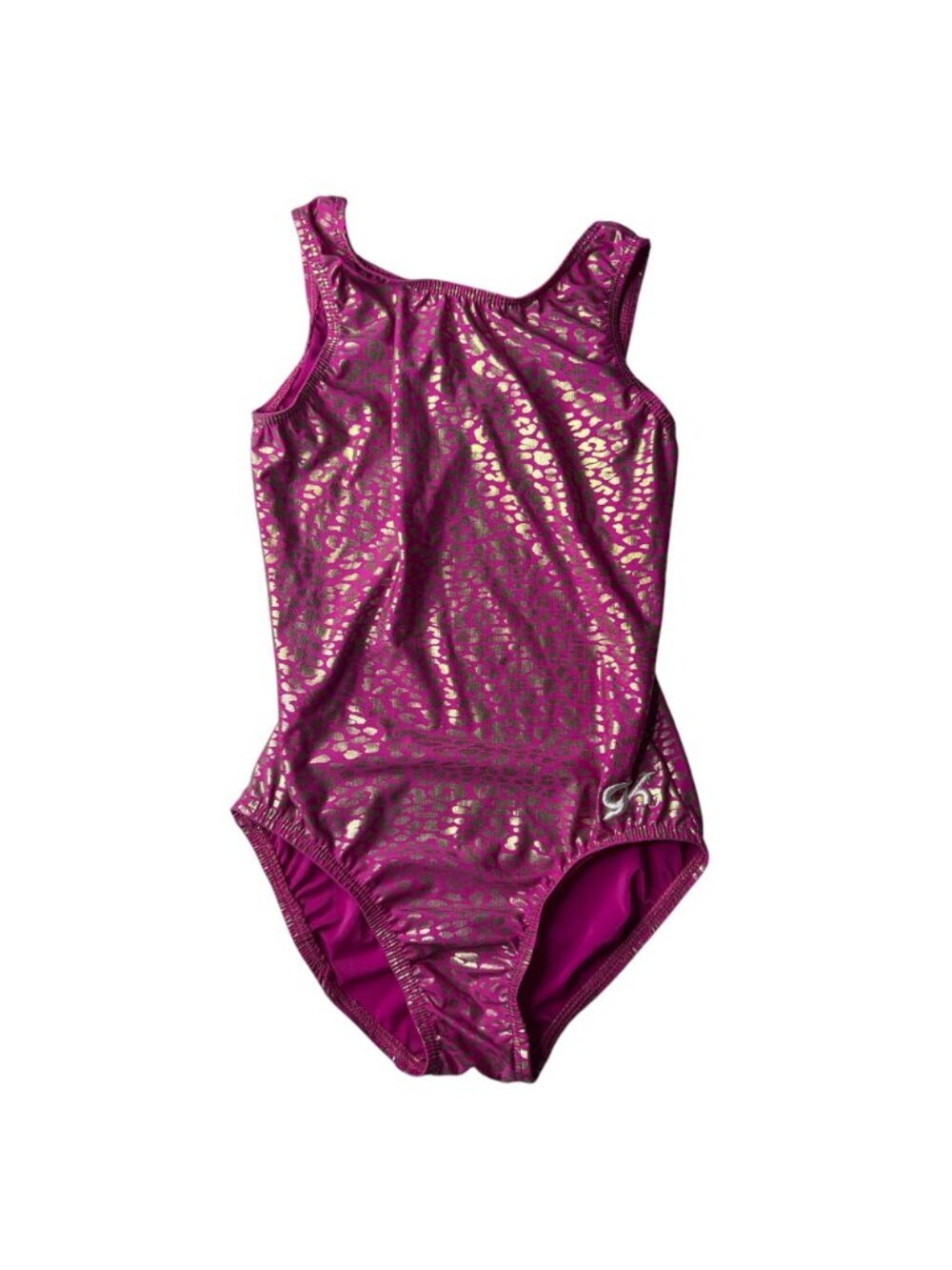 GK Leopard  Print Leotard Gymnastics Pink silver foil Size CL Large